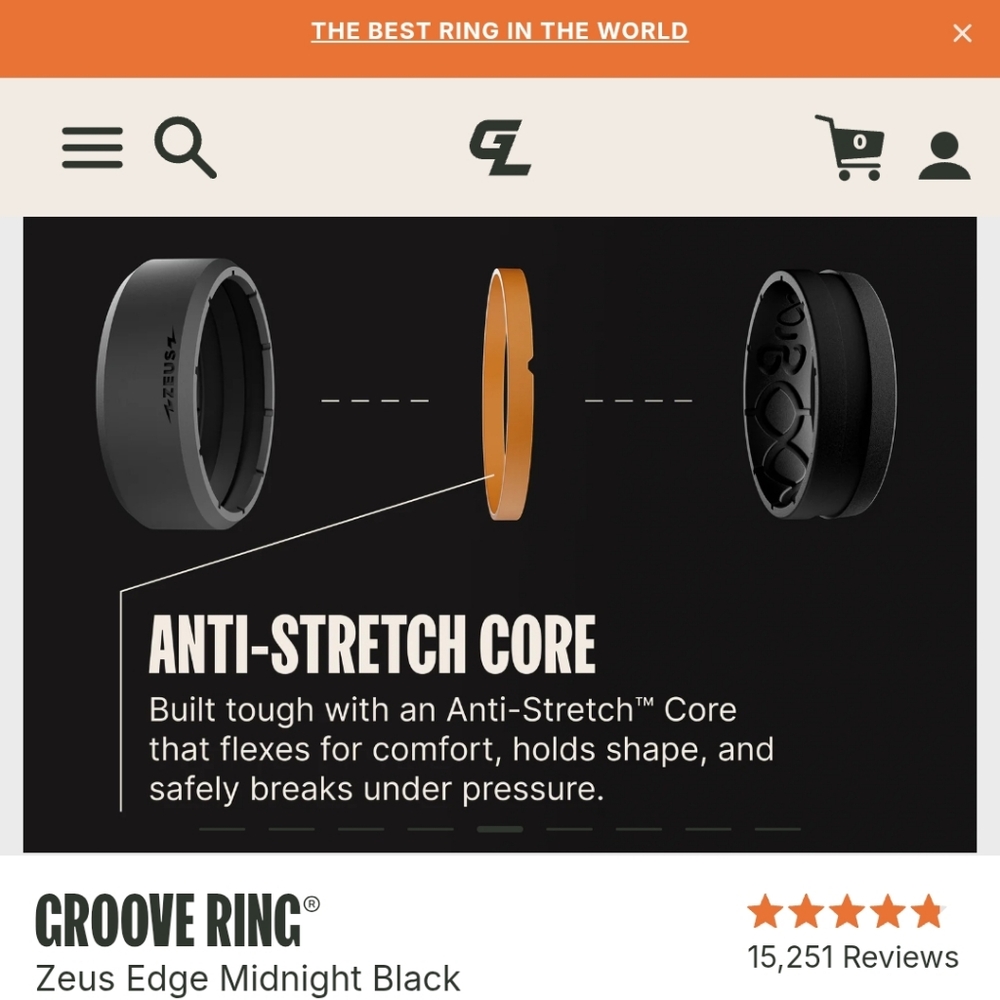 Groove Ring Zeus Edge Midnight Black size 8 - Picture 6 of 8